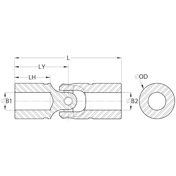 Single U-Joint, 18 Mm X 1/2 Bores, 1.495 (38.0 Mm) OD, Steel